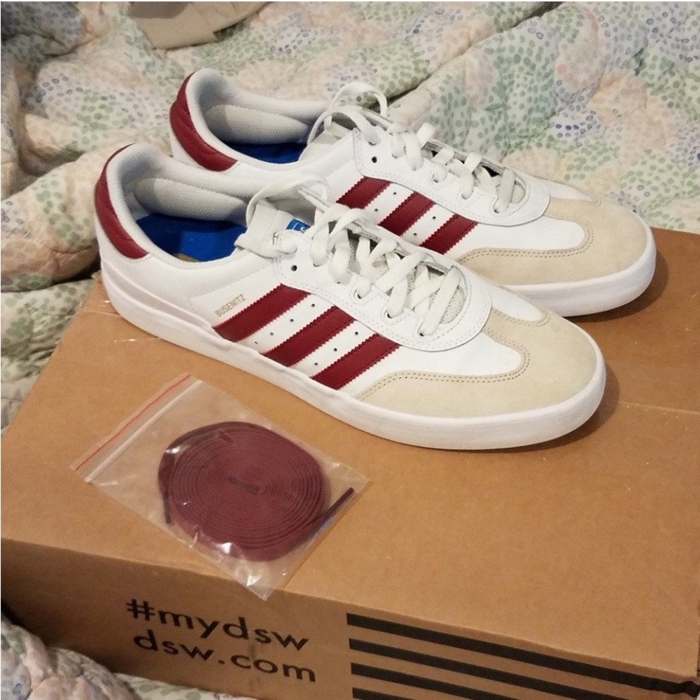 Adidas Red and White Retro Sneakers with Classic Stripes